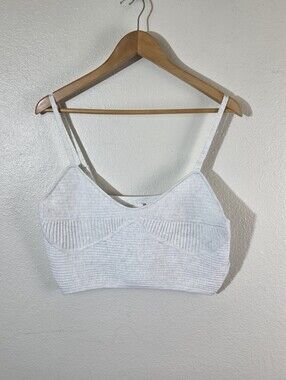Aerie Womens XL Ribbed Bralette White Grey Heather Soft Lounge Bra NWT